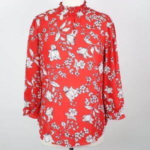 Adrienne Vittadini Womens Small Floral High Neck Blouse